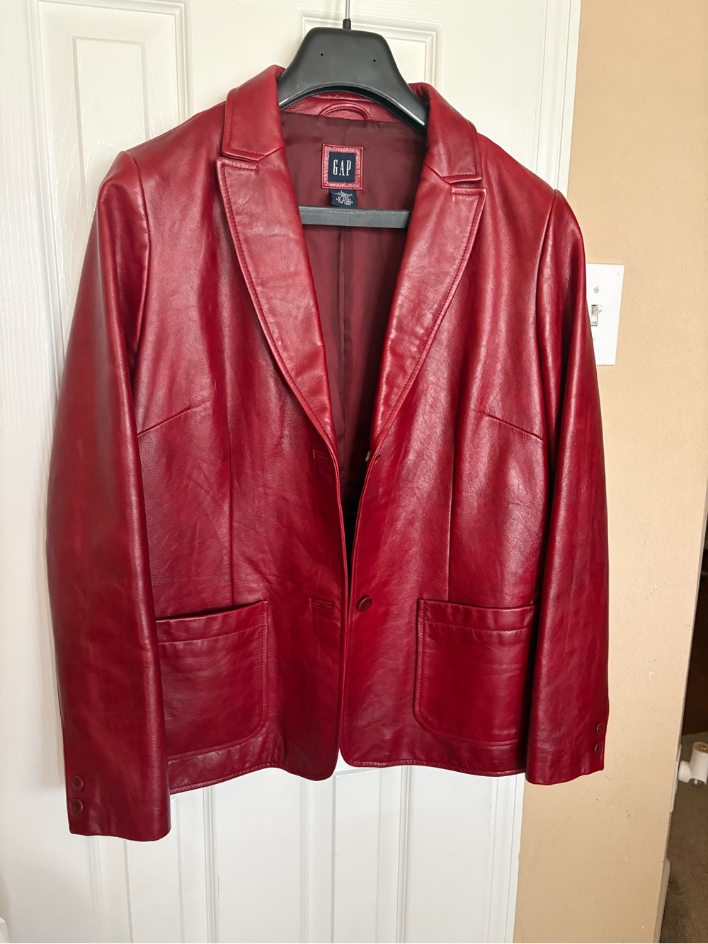 GAP Women's Red Leather Blazer Jacket (90’s Era) vintage